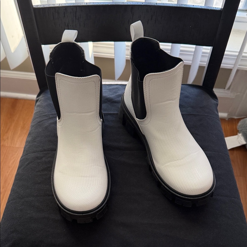 Sugar White and Black Combat Boots